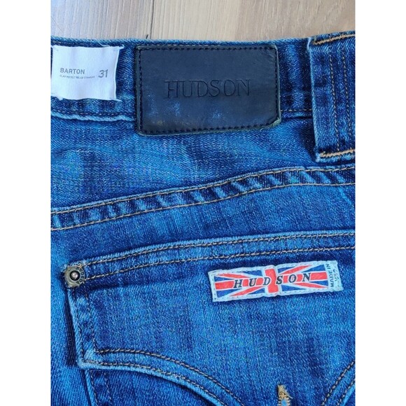 Hudson Jeans Mens 31x28 Blue Barton Relax Straight Button Fly Stretch Med Denim - Picture 3 of 13